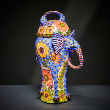 Ardmore Ceramic Studio; Blue elephant and flower urn