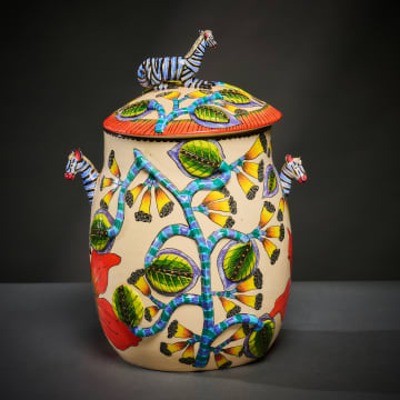 Ardmore Ceramic Studio; Blue zebra lidded vessel
