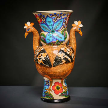 Ardmore Ceramic Studio; Hoopoe and flower vase