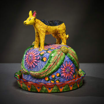 Ardmore Ceramic Studio; Jackal and leaf butter dish
