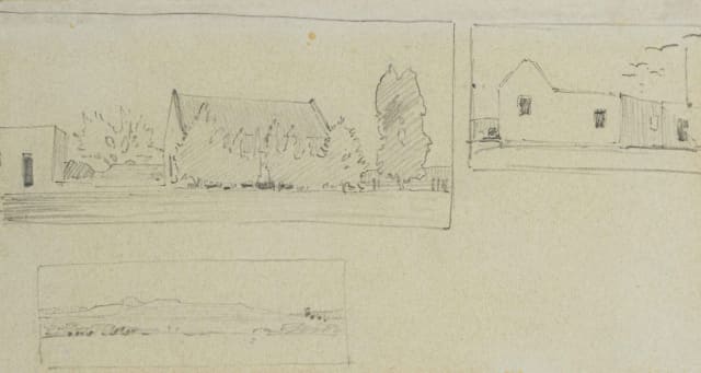 Jacob Hendrik Pierneef; Landscape with Buildings, sketch
