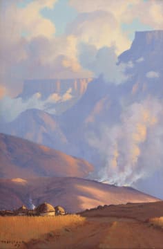 Willem Hermanus Coetzer; Veld Fire in Natal Mountain Landscape