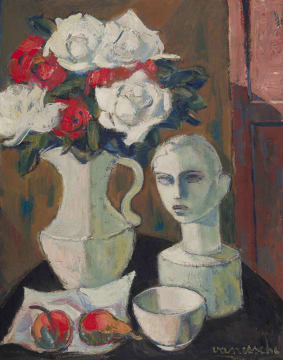 Maurice van Essche; Still Life with Roses and Bust