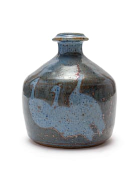 Ian Glenny; Squat bottle-shaped vase with guinea fowl motif