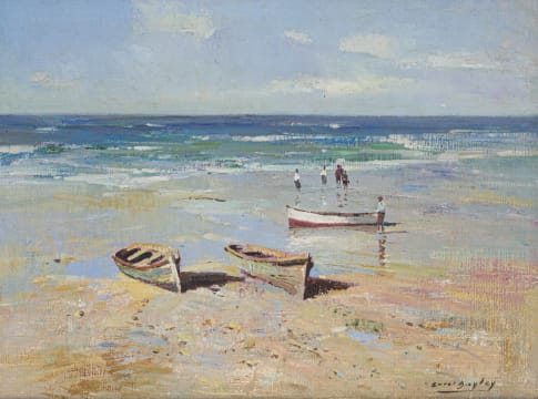 Errol Boyley; Beach with Figures and Boats