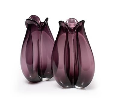 Two violet Holmegaard Trefløjet vases