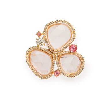 Rose quartz petal ring