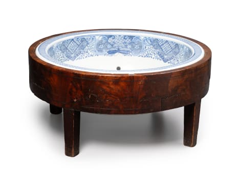 Chinese ceramic footbath in wooden base
