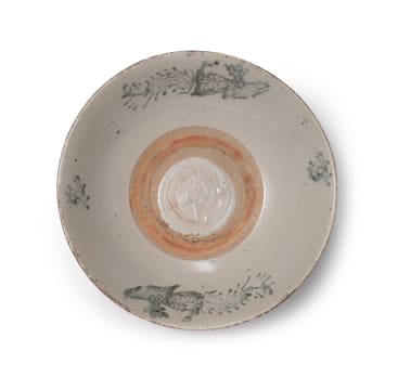 Ming Dynasty blue and white bowl with stamped phoenix bird motif