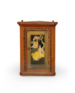 Hanging corner cupboard painted by Freida Lock, 20th century