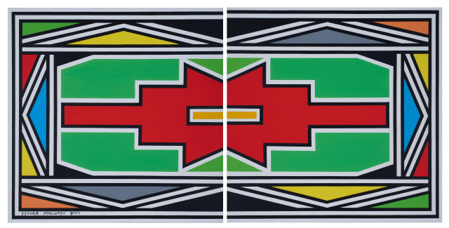 Esther Mahlangu; Untitled (Ndebele Pattern with Red Centre), Diptych
