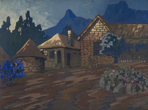 Nils Andersen; Buildings in a Landscape with Distant Mountains