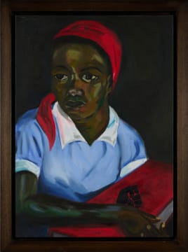 Themba Shibase; Young Woman with Red Doek and the Big Red Book
