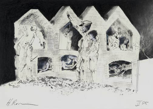 Harold Rubin; Untitled (Morgue with Fascist Figures and Skeletons)