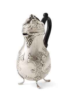 An 18th century silver coffee pot, possibly German, with import marks for London, 1890, retailed by Solomon Andrade Lazarus