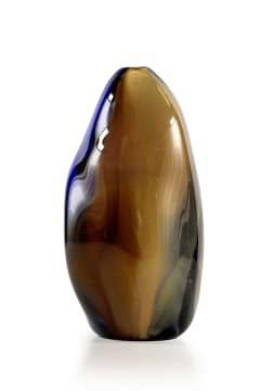 David Reade; Free-form glass vase in graduated amber and blue tones