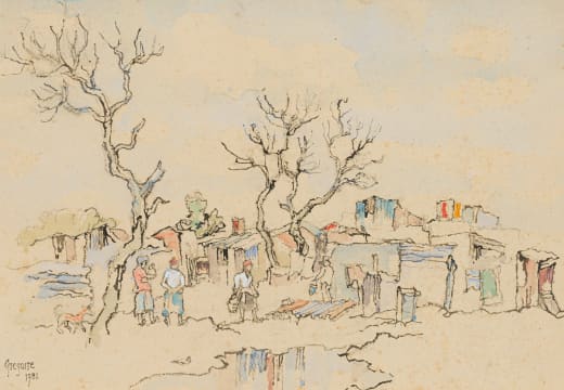 Gregoire Boonzaier; Crossroads met Vier Figure en Hond (Crossroads with Four Figures and Dog)