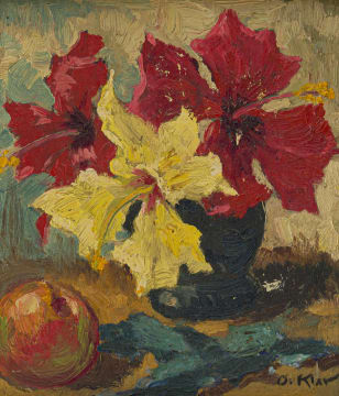 Otto Klar; Still Life with Hibiscus and Apple