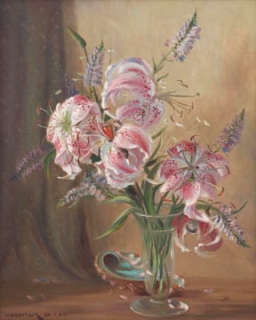 Still Life with Stargazer Lilies in a Clear Vase