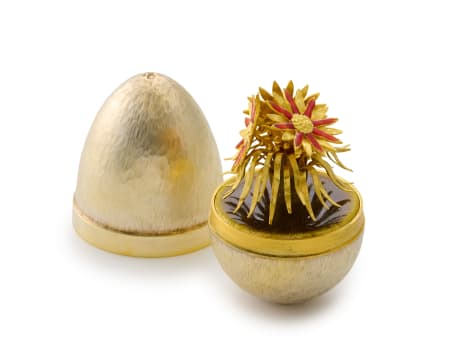 A Stuart Devlin silver-gilt and enamelled novelty surprise egg, London, 1980, Limited Edition 85/100