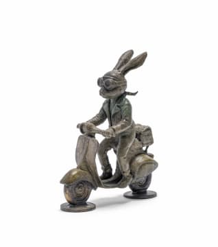 Carol Cauldwell; Rabbit with Goggles on a Vespa