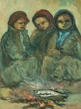 Amos Langdown; Three Children around a Fire