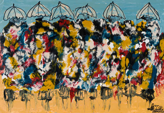 Solly (Solomon) Sekhaolelo; Group of Figures with Umbrellas