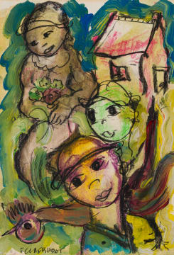 Frans Claerhout; Figures with House and Chicken
