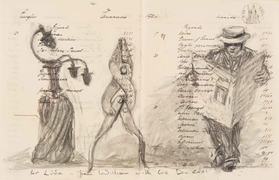 William Kentridge; Untitled (Man Reading and Anthropomorphic Figures)