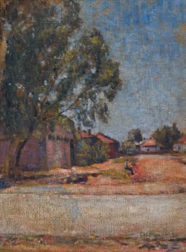 Strat Caldecott; Village Street with Gum Tree