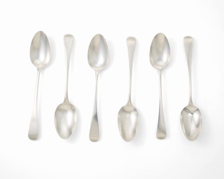 Six Irish silver Old English pattern spoons, James Le Bas, Dublin, 1818