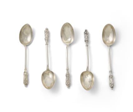 Five Victorian Apostle teaspoons, Hilliard & Thomason, Birmingham, 1876