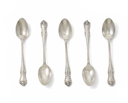 Five silver-plate teaspoons, Walker & Hall, Sheffield, c.1910