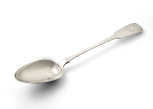An Indian silver Fiddle pattern serving spoon, Hamilton & Co, c.1815-1970