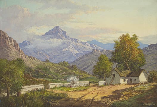Gabriel de Jongh; Landscape with Homestead and Distant Mountains