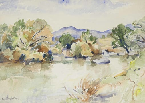 Walter Battiss; Landscape with Lake and Trees