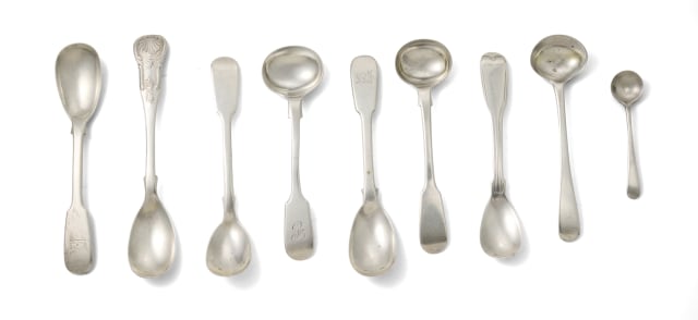 Nine silver salt spoons, William Eley & William Fearn, London, 1815