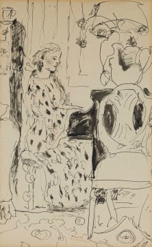 Maud Sumner; Interior with Figure Playing Piano