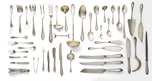 A part set of German silver-plated flatware, late 19th to early 20th century