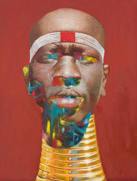 Loyiso Mkize; Portrait with Neck Rings and Beaded Headwear