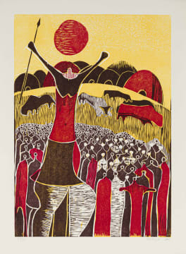 Lucky Sibiya; Landscape with Figures and Cattle