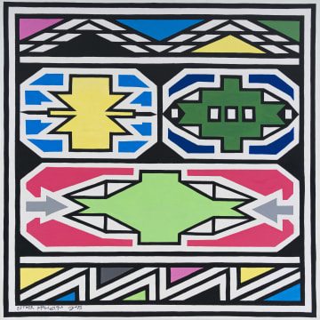 Esther Mahlangu; Untitled (Ndebele Pattern with Green and Yellow)