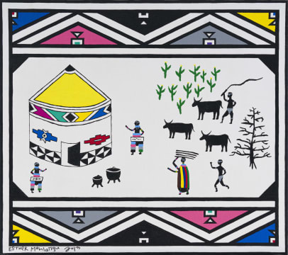 Esther Mahlangu; Untitled (Homestead with Ndebele Pattern)