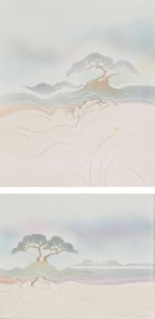 Barry Dibb; Tiles decorated with landscape and tree, two