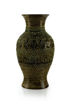 Bay Keramik; Large glazed earthenware floor vase with incised geometric ornament