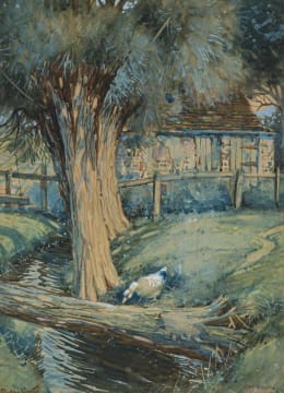 Sydney Carter; Scene with Tree, Stream and Duck