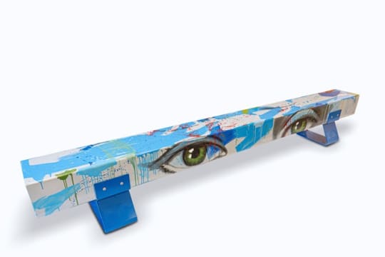 Laurie Wiid van Heerden and Lionel Smit; A Laurie Wiid van Heerden and Lionel Smit electro-galvinised mild steel bench, hand-painted by Lionel Smit