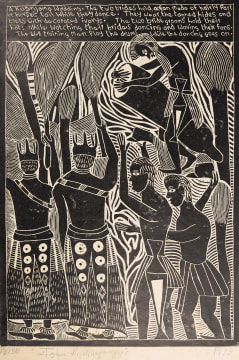 John Muafangejo; Kuanjama Wedding: The Two Brides Hold a Fan