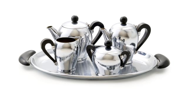 A five-piece bombè stainless steel coffee and tea service, Alfra Alessi, Italy, c.1940s-1960s