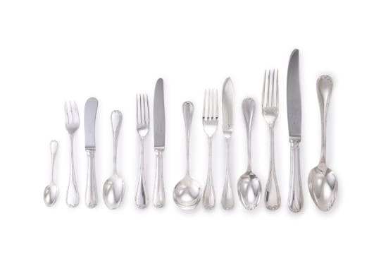 A part set of Christofle Rubans pattern silver-plated flatware, c.1935-1983